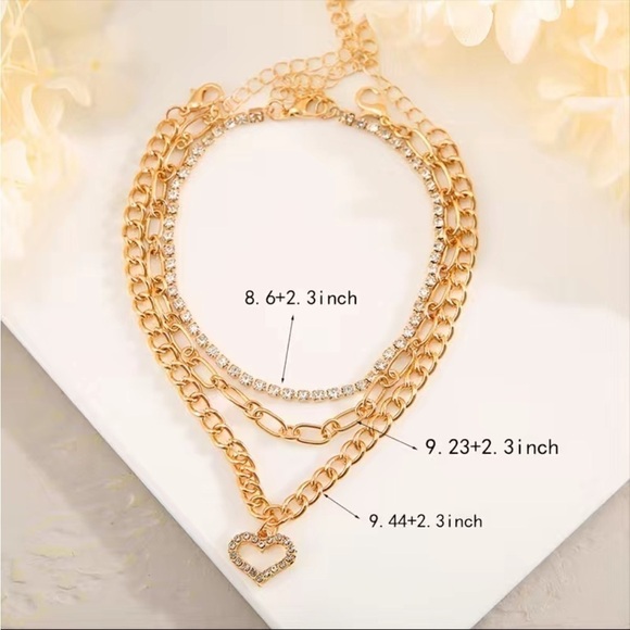 Love Anklet Chain Set of Three Anklets Connected as One Anklet NWT - Picture 3 of 8